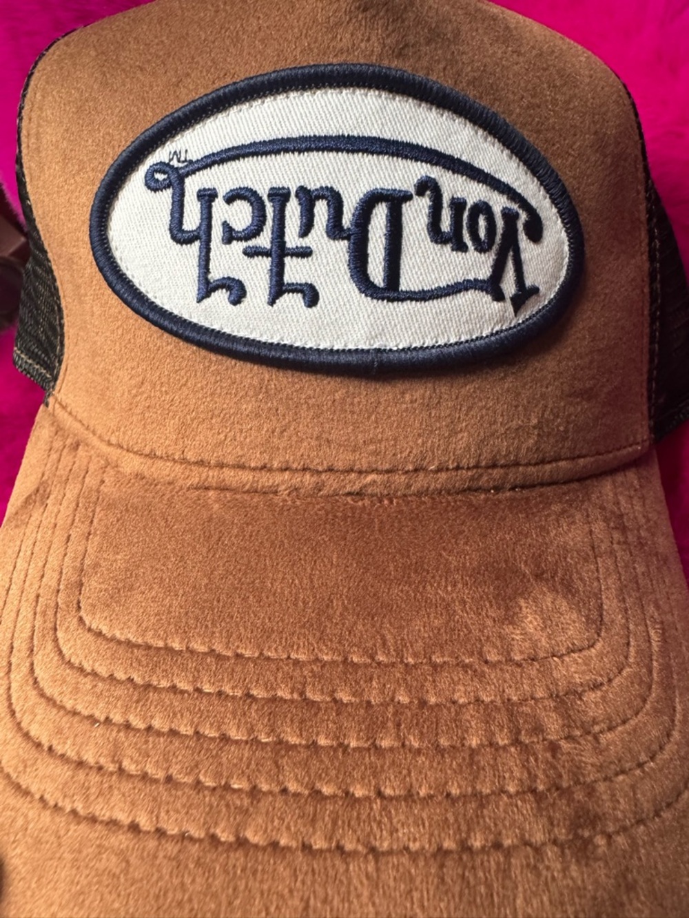 Von Dutch Velvet / Brown Suede-Look Trucker Hat. - Picture 6 of 7